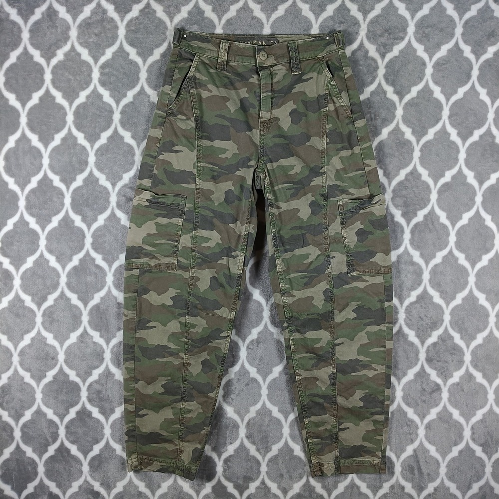 American Eagle Cargo Barrel Pants Womens 000 Green Camouflage Camo Stretch
